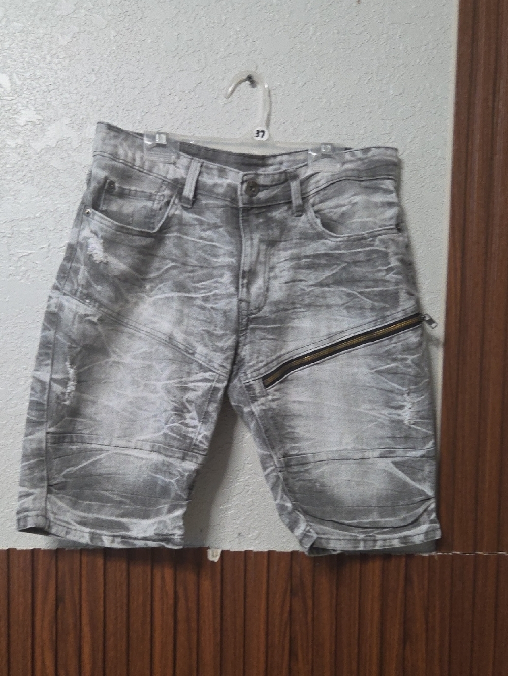 South Pole Gray Washed Denim Shorts with Diagonal Zip [1910]